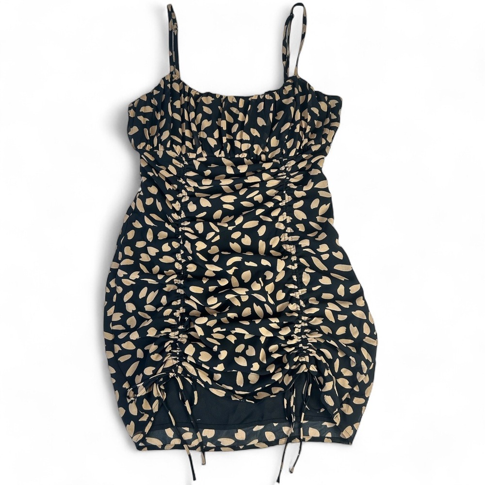 Cotton Candy LA Black Tan Abstract Print Ruched Mini Dress Small
